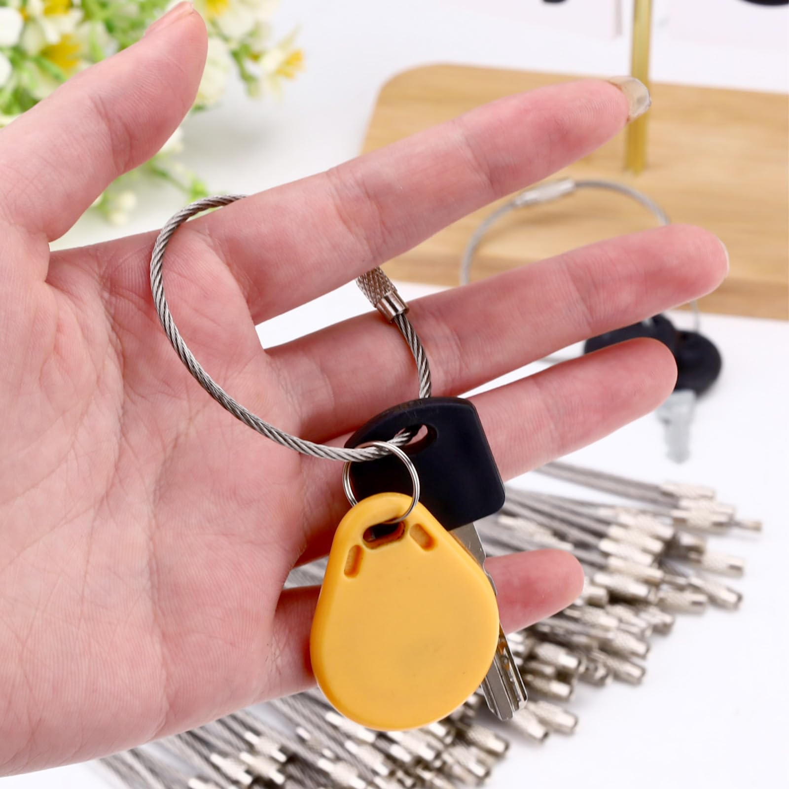小物 issy ASTIMESA 50 Pack Silver Stainless Steel Wire Keychain Cable